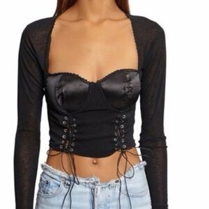 Danielle Guizio Black Lace-Up Corset Top